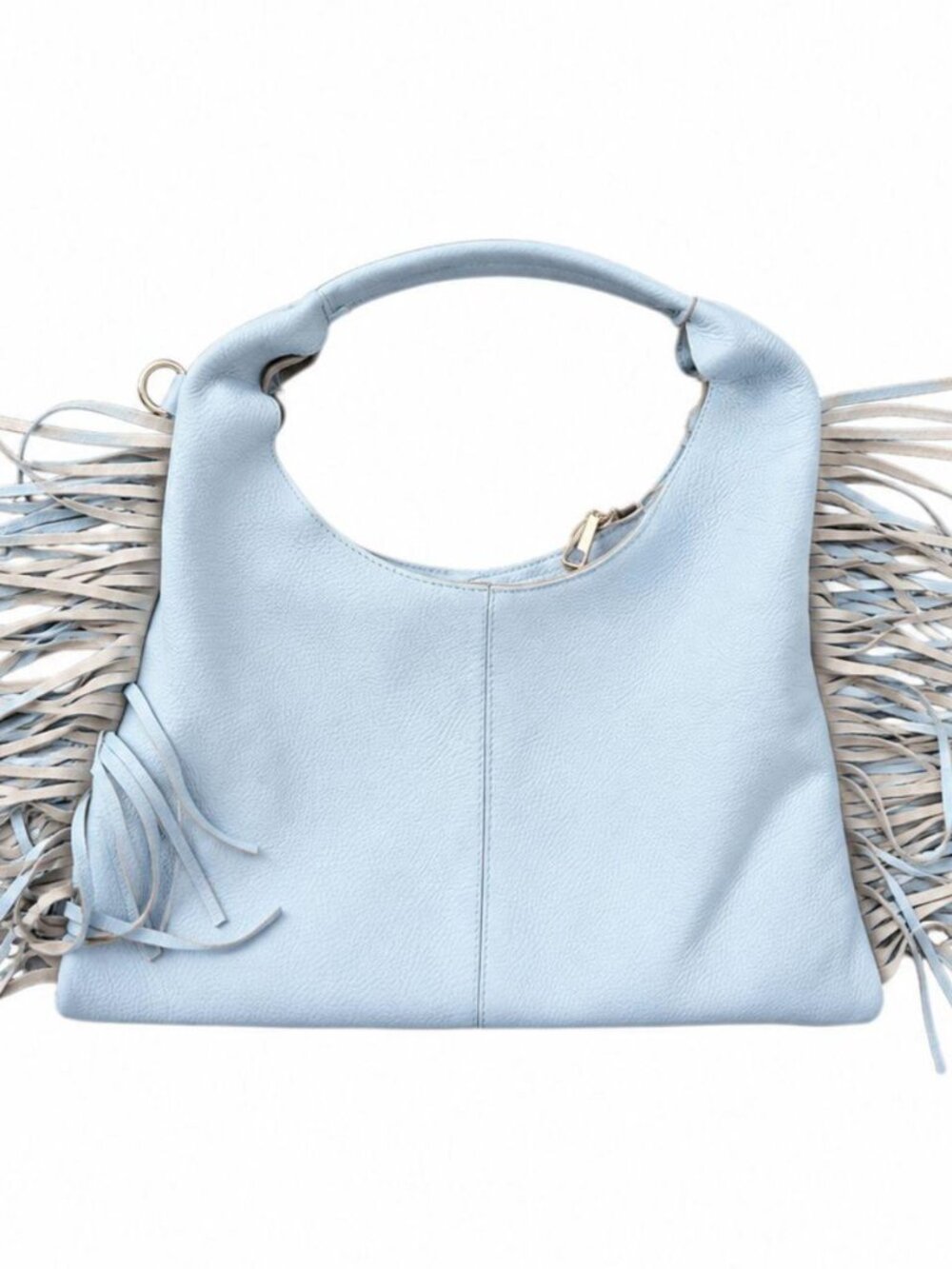 Fringe powder blue leather bag from leather market in Florence, Italy
